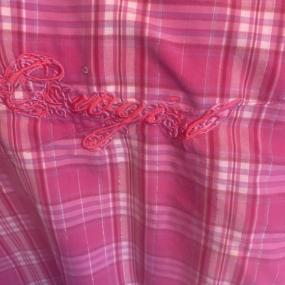 COWGIRL PINK & WHITE EMBROIDERED SHINY THROUGHOUT BUTTON DOWN LONG SLEEVE SHIRT - Picture 5 of 5